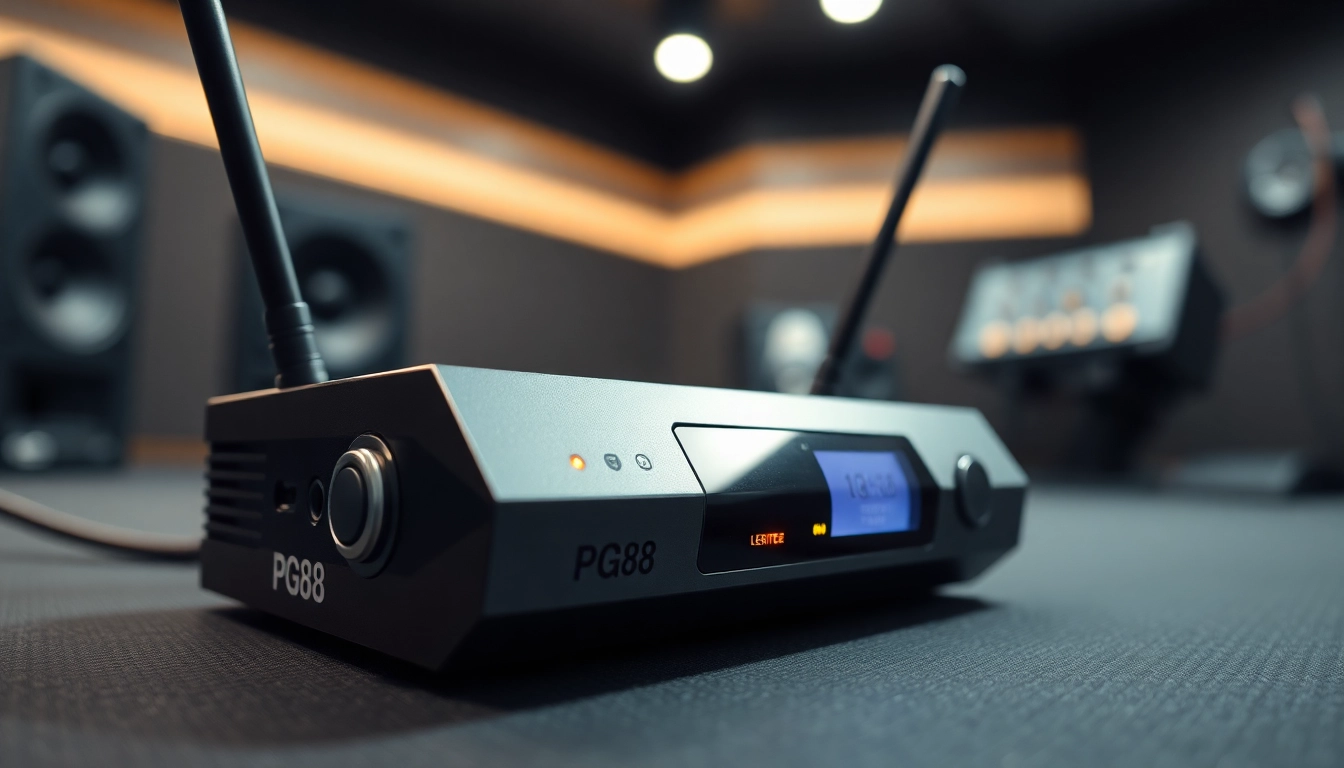High-resolution image of PG88 wireless receiver with signal indicators, showcasing professional audio gear for live performances or studio use.