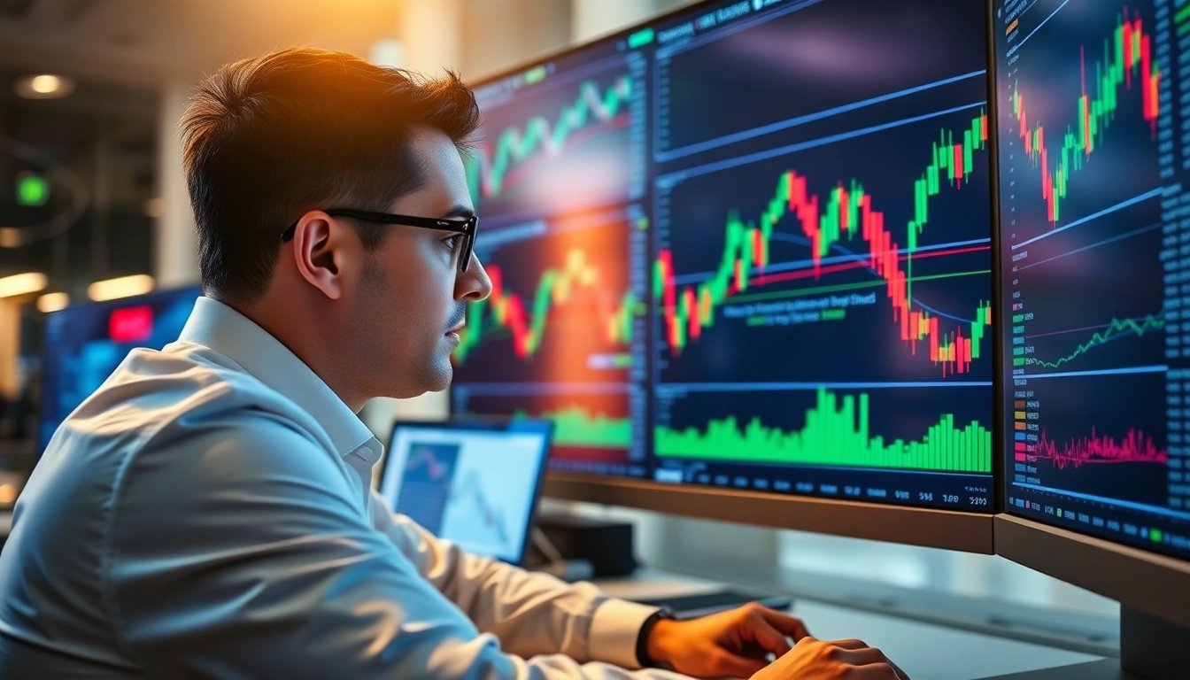 Trading view platform displaying real-time market charts with detailed indicators and trading